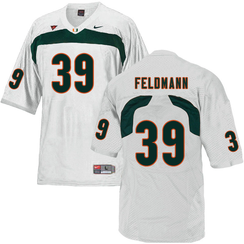 Nike Miami Hurricanes #39 Gannon Feldmann College Football Jerseys Sale-White - Click Image to Close